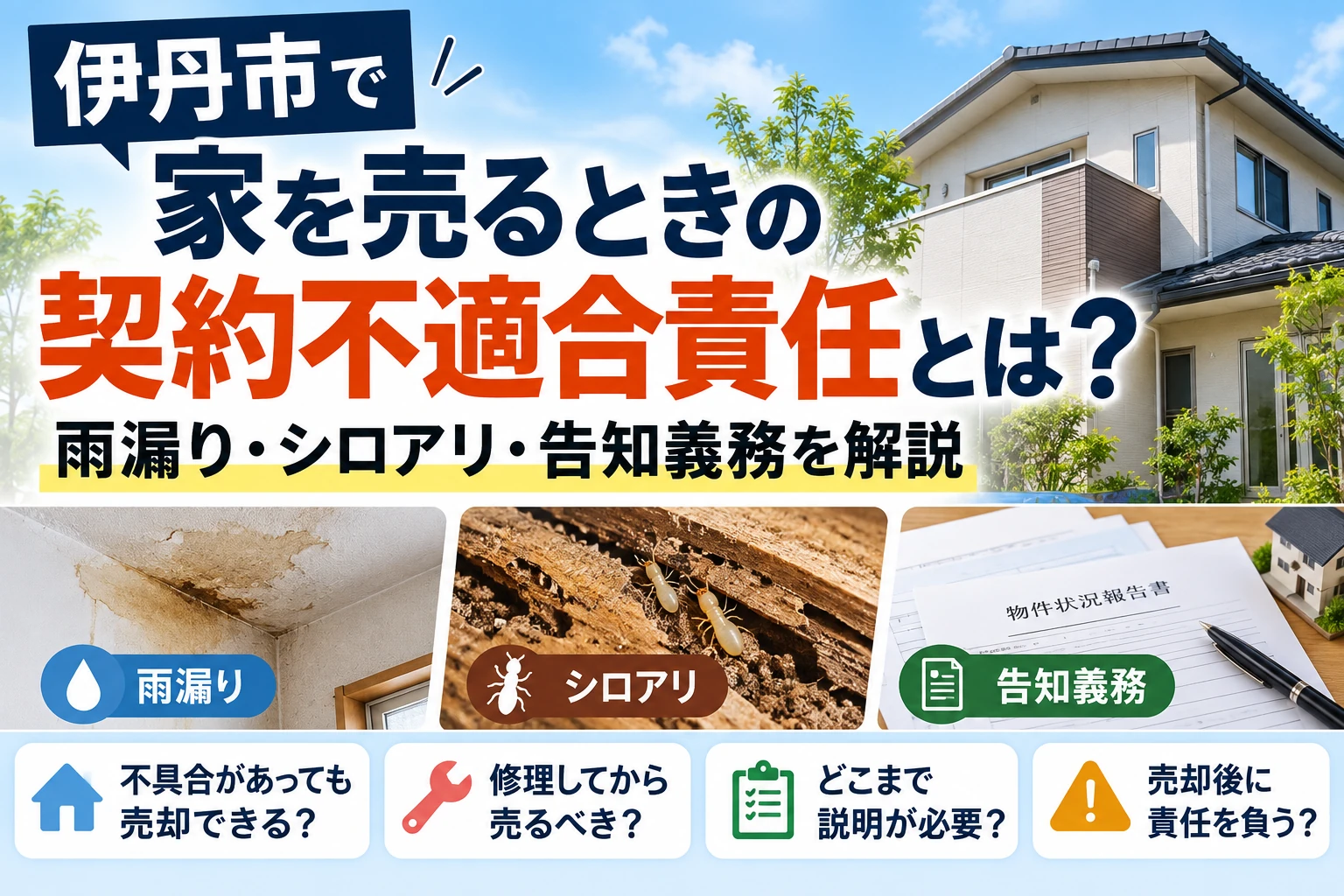 伊丹市で家を売るときの契約不適合責任を解説｜雨漏り・シロアリ・告知義務の注意点