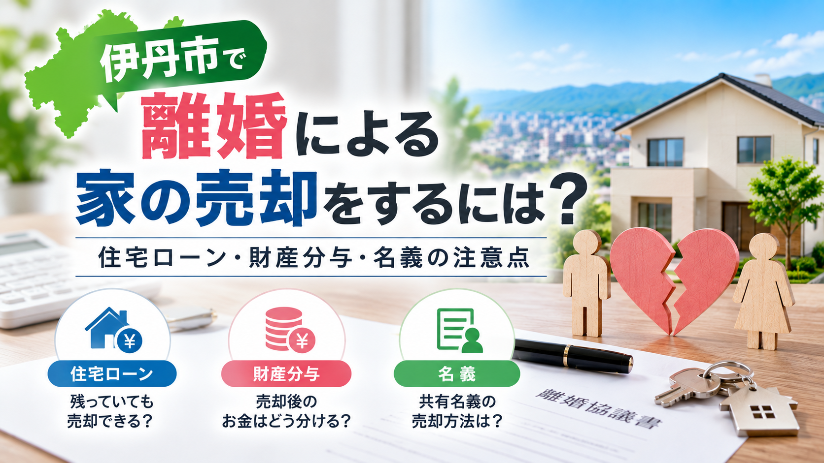 伊丹市で離婚による家の売却をするには?住宅ローン・財産分与・名義の注意点
