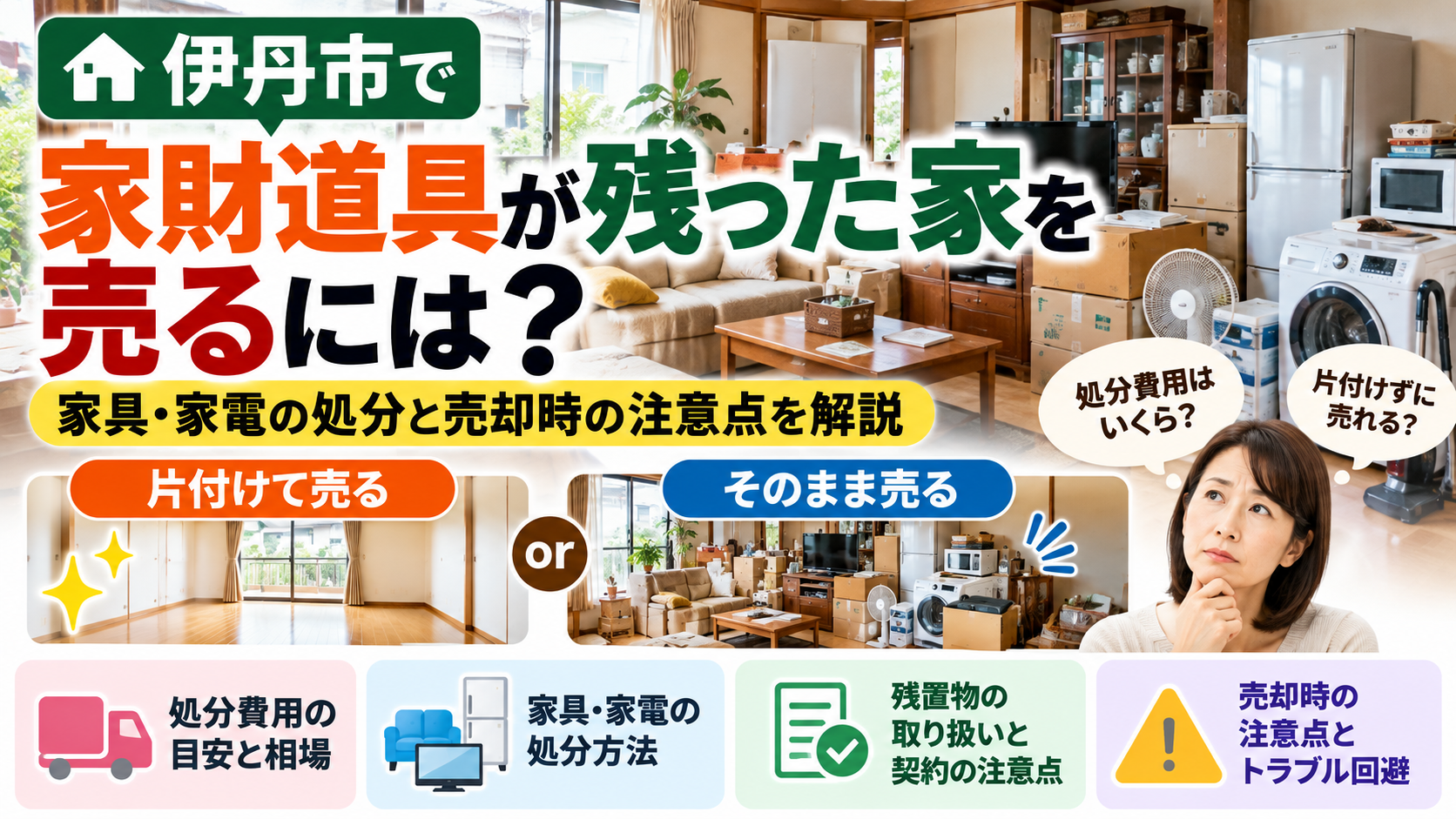伊丹市で家財道具が残った家を売る方法｜家具・家電の処分費用と残置物の注意点